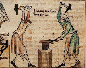 Anvil shown in Two blacksmiths, Liber Astrologiae